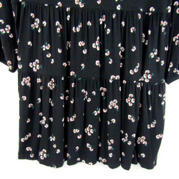 Fat Face Black Floral Tiered Dress Womens Size US 8 Long Sleeve V Neck - Picture 3 of 11